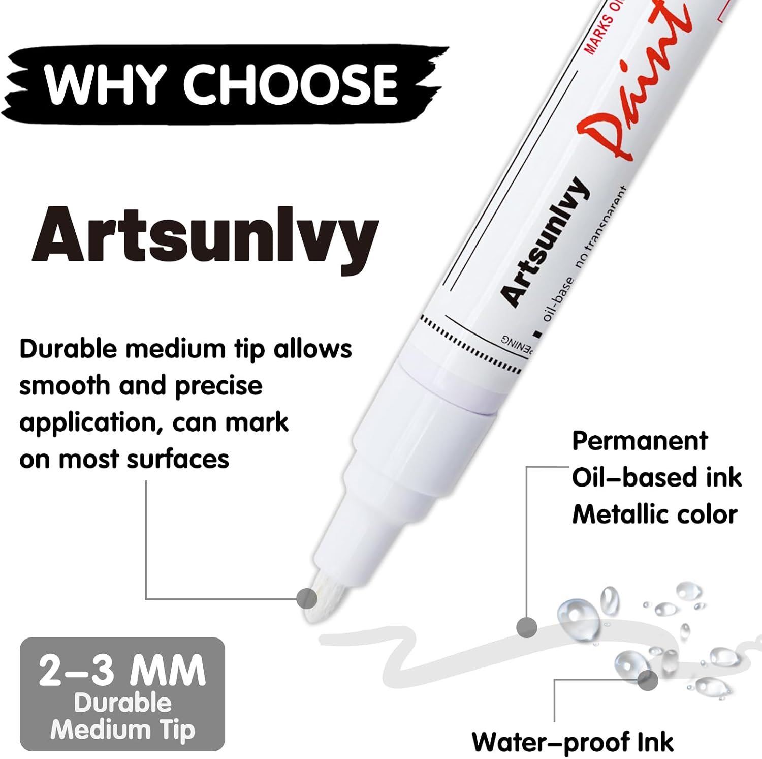 White Paint Pens marking pens Permanent Markers - 2 Pack Oil Based Waterproof Markers for Tire, Rubber,Wood, Rocks, Metal, Canvas,Plastic, Dark Surface,Craft office Supplies,Medium Point - Image 5